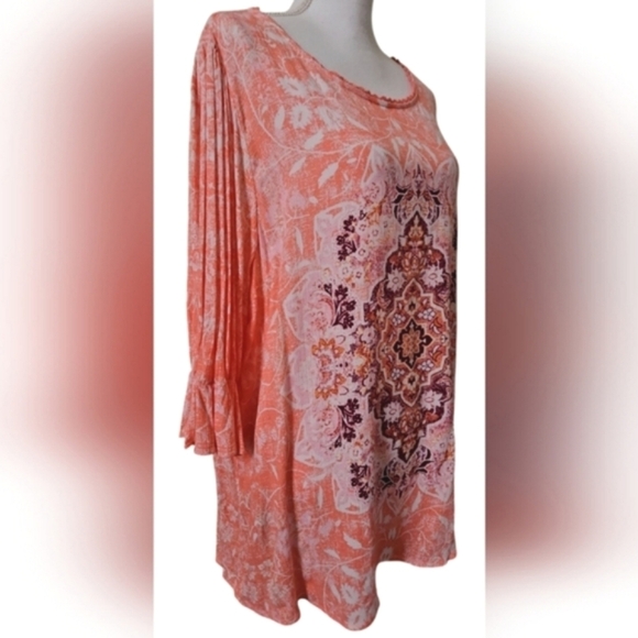 FARMERS MARKET RUFFLE SLEEVE BLOUSE SZ XL CORAL PURPLE - Picture 3 of 8